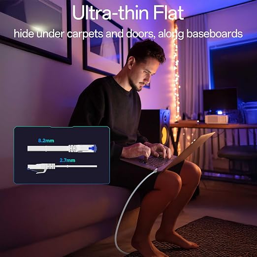 Cat8 Flat Ethernet Cable 100 FT Indoor & Outdoor, Invisable Ultra-Thin Ethernet - Image 4