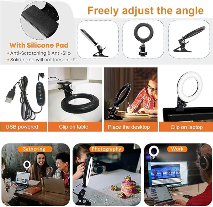 Selfila Ring Light 5 Inch USB Portable, 3200K-6500K Dimmable LED Clip on - Image 2