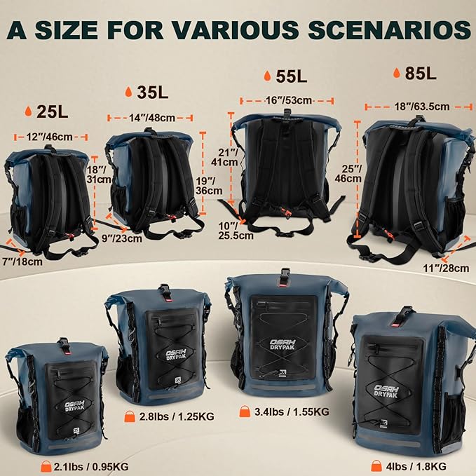 OSAH DRYPAK Waterproof Backpack Dry Bag 25L/35L/55L/85L – Heavy Duty Roll-Top - Image 2