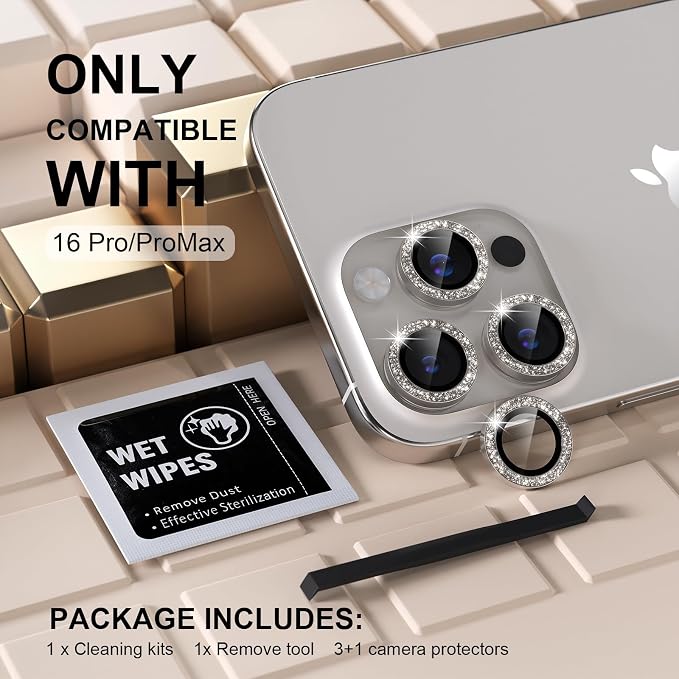 Misea Compatible for iPhone 16 Pro/iPhone 16 Pro Max Camera Lens Protector Bling - Image 2