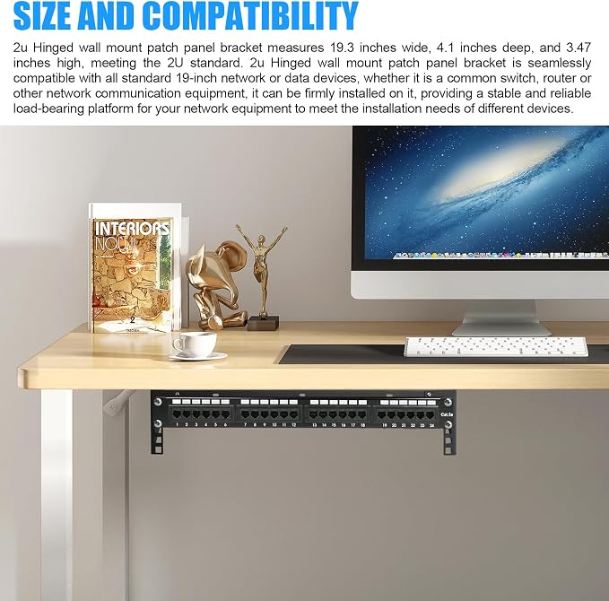 2 Pack 2u Hinged Wall Mount Patch Panel Bracket, 2u Patch Panel Bracket - Image 4