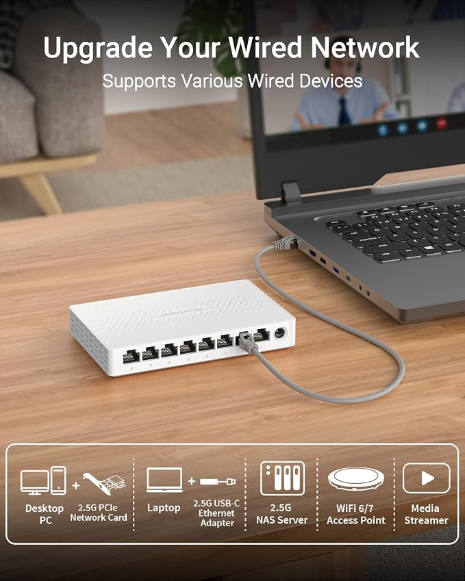 BrosTrend 2.5Gb Switch, 8 Port Network Switch 2.5 Gigabit, Unmanaged Ethernet - Image 3
