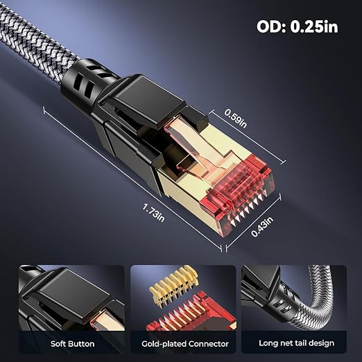 Cat 8 Ethernet Cable 30 ft, 40Gbps 2000Mhz High Speed Gigabit LAN Internet - Image 5