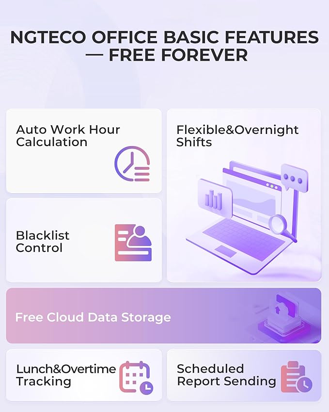 NGTeco Cloud-Based Time Clock for Small Business, 2.4GHz WiFi Attendance Machine - Image 4