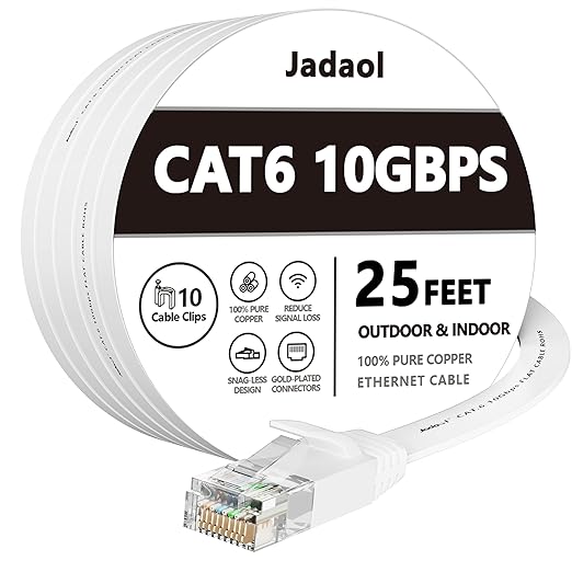 Jadaol Cat 6 Ethernet Cable 25 ft, 10Gbps Support Cat8 Cat7 Network, Flat RJ45 by Jadaol
