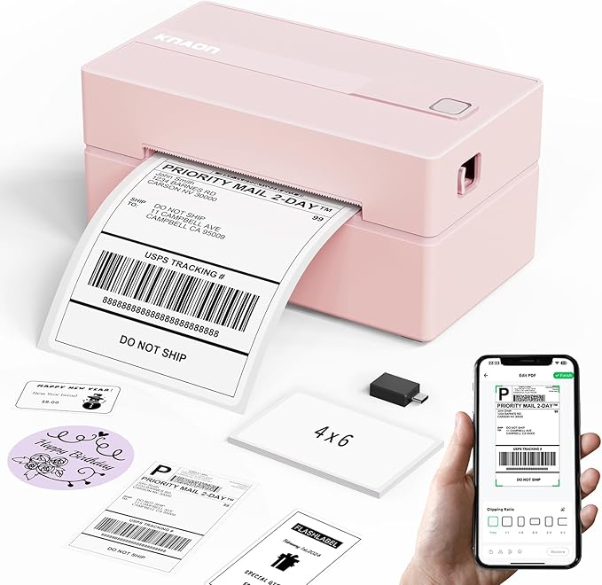 KNAON Bluetooth Thermal Shipping Label Printer, 4x6 Portable Thermal Address by KNAON