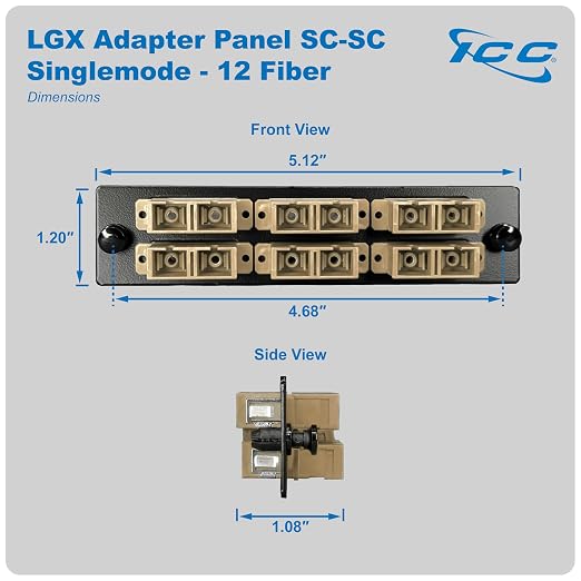 ICC SC-SC Fiber Optic Adapter Panel, LGX Compatible, 12 Fibers, Push Fasteners - Image 7