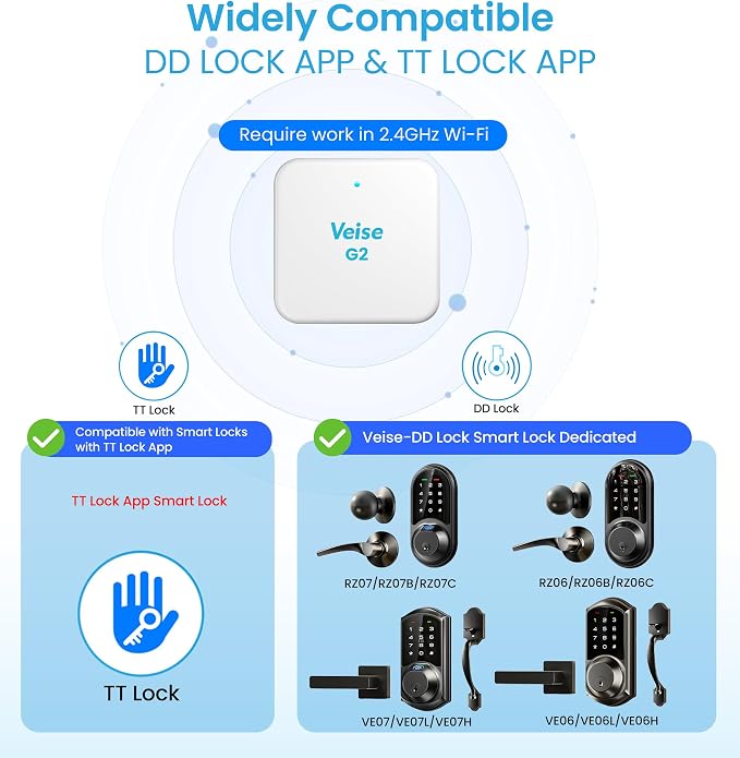 Veise G2 Gateway, Smart Deadbolt Wi-Fi Gateway, Remote Control, Compatible - Image 5