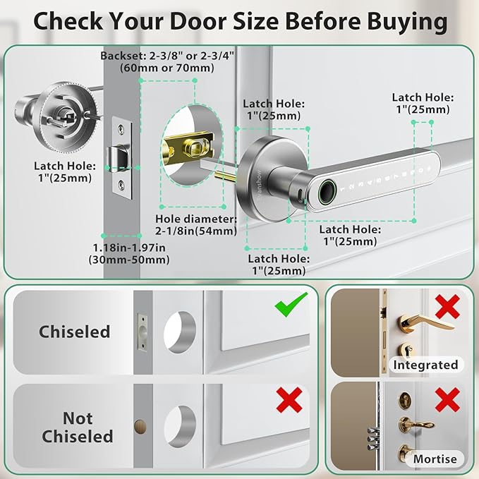 Smart Door Lock with Knob, Keyless Entry Door Locks with Handle, Fingerprint - Image 3