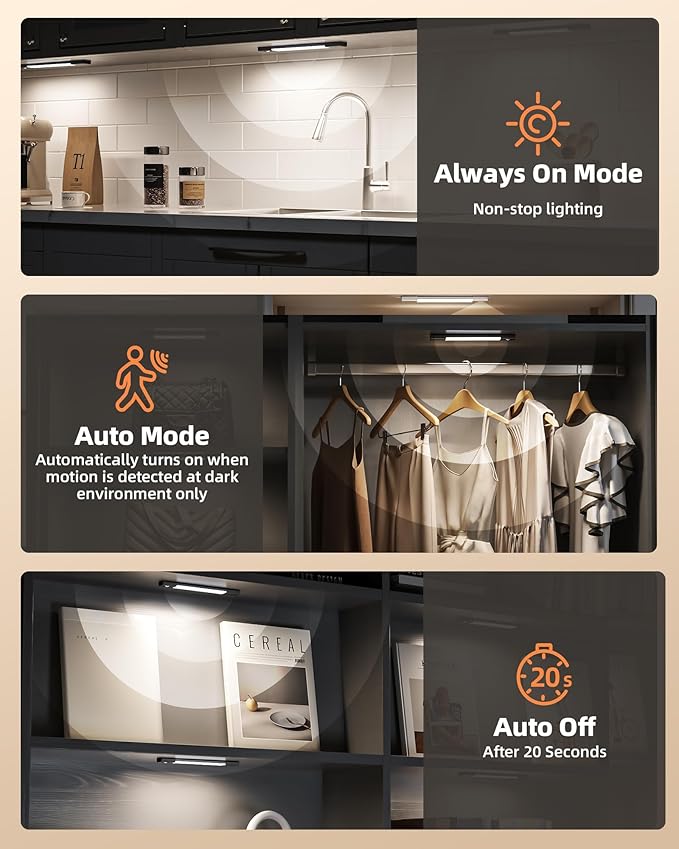 EZVALO Under Cabinet Lighting, Wireless Closet Lights, 30 LED Rechargeable - Image 7