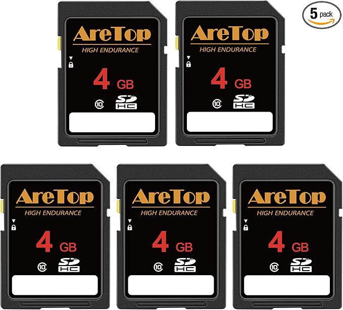 AreTop SD Card 4GB, 5 Pack Class 10 SDHC Memory Card, 5 Pack 4GB Full HD Video by AreTop