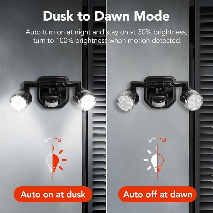 OREiN Outdoor Motion Sensor Security Light, 450° Adjustable 3-Head Floodlight - Image 4