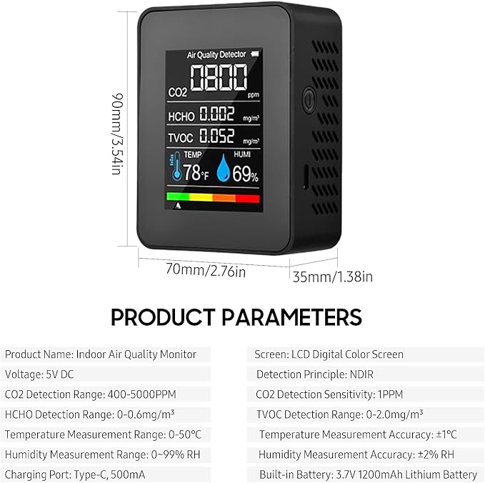 Prefessionall Indoor Air Quality Monitor, 5 in 1 Portable Smartair Quality - Image 4