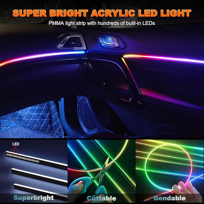 Jushope Interior Car LED Strip Lights, Acrylic LED Lights - Image 3