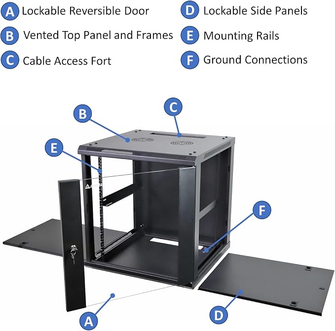 AEONS 12U Professional Wall Mount IT Cabinet Enclosure 19-Inch Server Network - Image 6