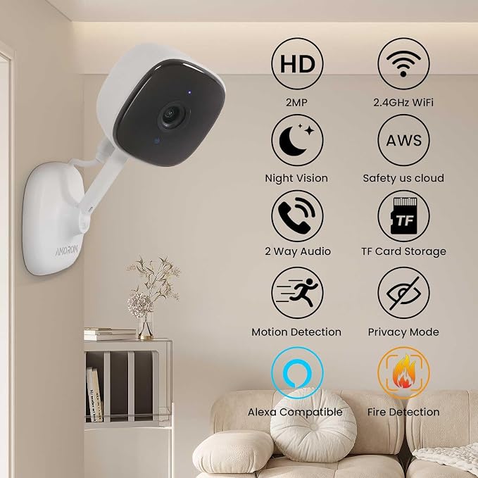 AMOROM 3 Pack Wired Indoor Security Camera, Dual Use Baby Monitor Pet Cam - Image 2