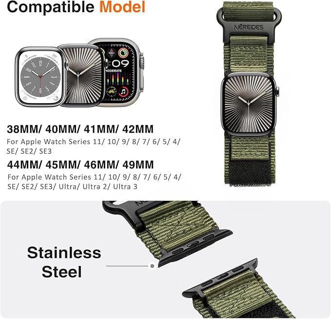 Nereides Compatible with Apple Watch Band Ultra 3/2/1, Nylon Sports Strap with - Image 4