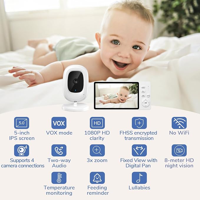 2026 1080P No WiFi Video Baby Monitor, HD Night Vision, Two-Way Talk, - Image 9