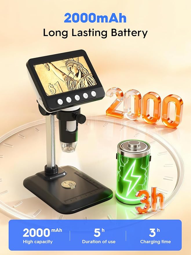 Coin Microscope, 4.3" LCD USB Digital Microscope 1000X Coin Magnifier - Image 8