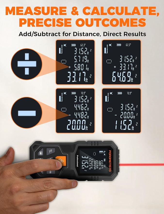 Laser Distance Meter POROMETISTO 262ft/80m, Digital Angle Finder, 12 Modes - Image 6
