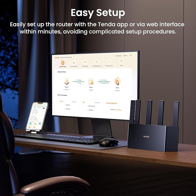 Tenda BE3600 Dual Band WiFi 7 Router– 3x1G Ports, Easy Setup, Security Protect - Image 6