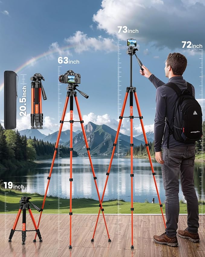 73" Camera Tripod Stand, Aluminum Tripod - Image 3