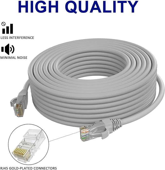 Adoreen Cat 6 Ethernet Cable 100 Ft-Gray, Outdoor & Indoor Snagless Long Round - Image 3