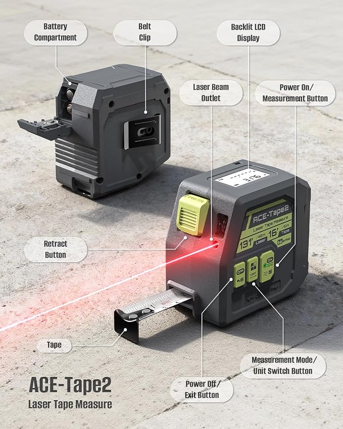 Laser Tape Measure 2-in-1, Inkerma 130Ft Laser Measurement Tool & 16Ft - Image 6