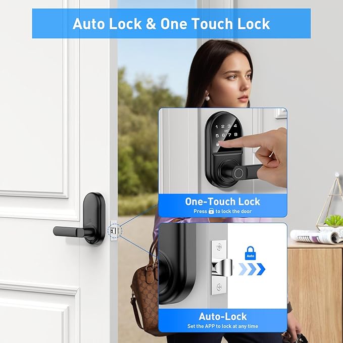 Smart keypad Door Lock with Handle，Fingerprint Keyless Entry Digital Lock with - Image 6
