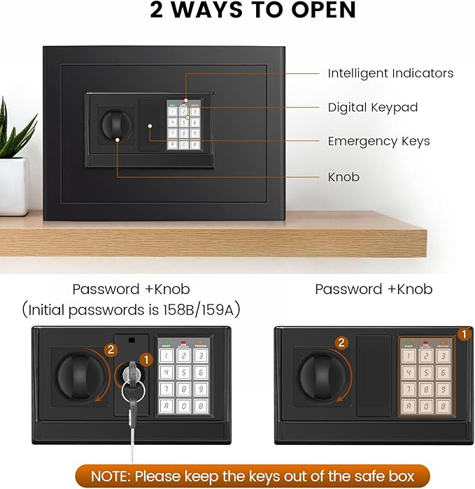 Home Safe Box, Safes with Fireproof Waterproof Bag, 9.84'' H Anti-Theft Digital - Image 4