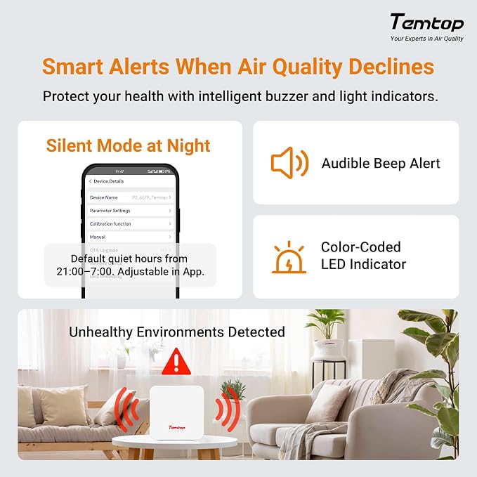 Temtop P1 Air Quality Monitor, PM2.5/PM10/Temperature/Humidity Sensor - Image 4