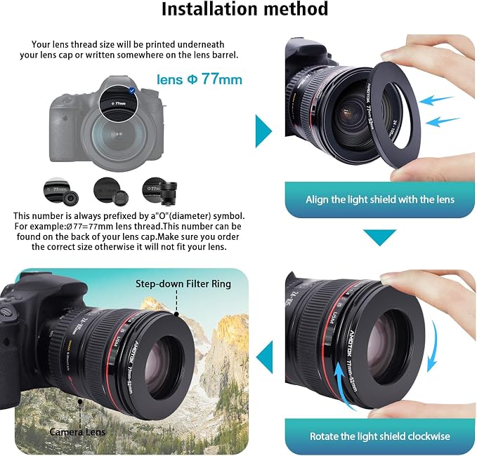 77mm Lens to 52mm Camera Lens Adapter, 77mm to 52mm Filter Step-Down Ring - Image 5