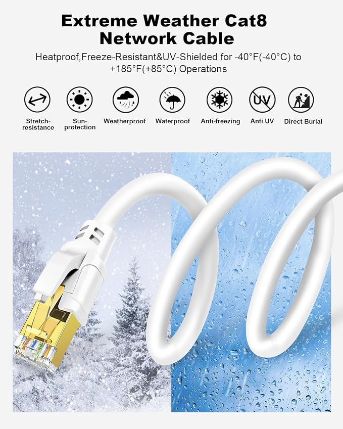 Yauhody CAT 8 Ethernet Cable, 3ft Ultra High Speed 40Gbps 2000MHz SFTP CAT8 - Image 5
