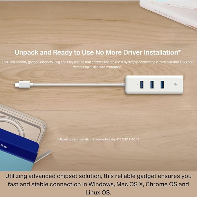 TP-Link UE330C USB-C 3.0 to Ethernet Adapter | Portable 3-Port USB-A 3.0 Hub w/ - Image 4