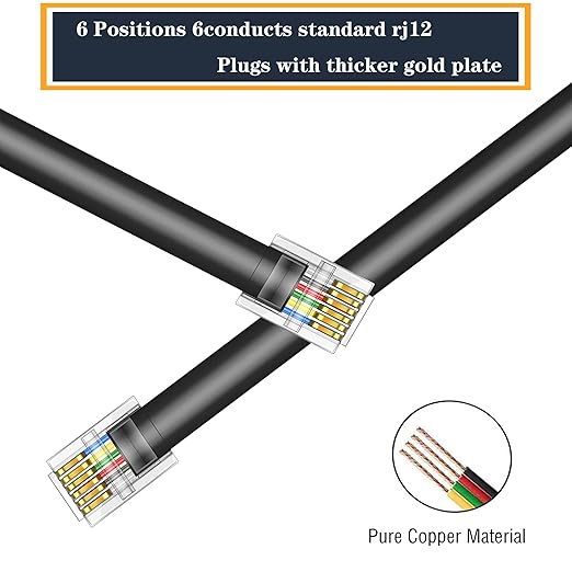 LanSenSu RJ12 Cable Phone Cord RJ12 6P6C Male to Male Straight Wired - Image 4