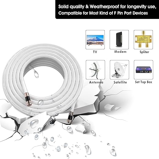 75ft RG6 Coaxial Cable White, 75 Ohm Coax Cable - Image 2