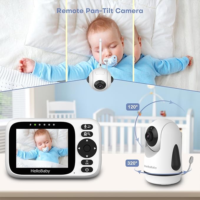 HelloBaby 3.2'' Baby Monitor 3 Cameras, Video Audio Baby Monitor No WiFi - Image 5