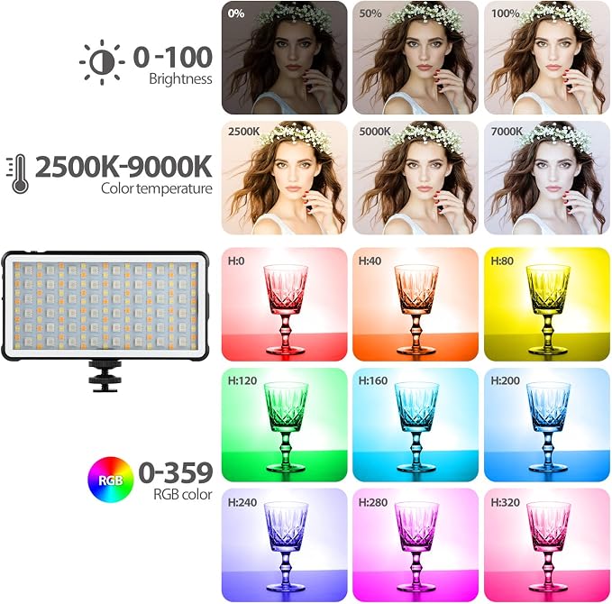 ENEGON RGB Video Light, Built-in 4000mAh Rechargeable Battery LED Camera Light - Image 2