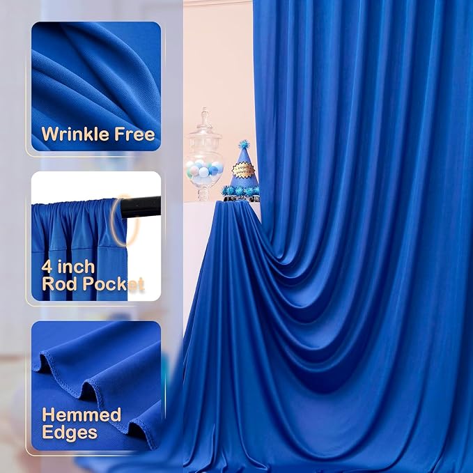 20ft x 12ft Wrinkle Free Royal Blue Backdrop Curtains - Image 2