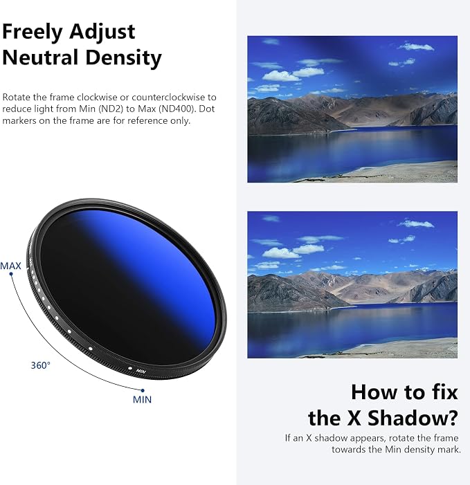 NEEWER 77mm Variable ND Filter ND2-ND400, Neutral Density Filter, Water and - Image 7