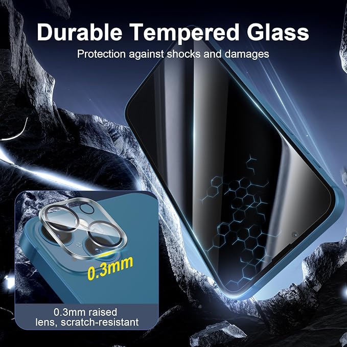 NEW'C 3x Privacy for iPhone 13 Screen Protector+ 3x Camera Lens Protector - Image 6