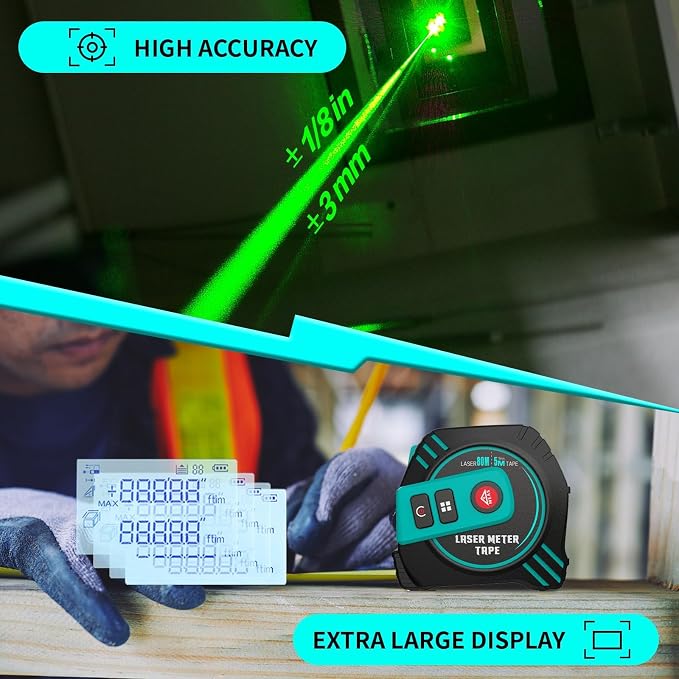 2-in-1 Laser Tape Measure 262ft Rechargeable Digital Tape Measure - Image 5
