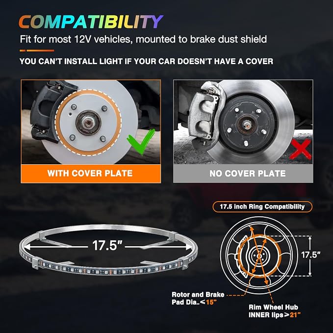 Nilight 4PCS 17.5inch Wheel Ring Lights Deram Color - Image 3