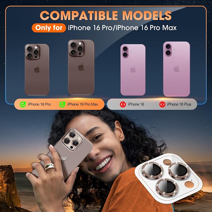 for iPhone 16 Pro/16 Pro Max Camera Lens Protector Bling Individual Metal - Image 5
