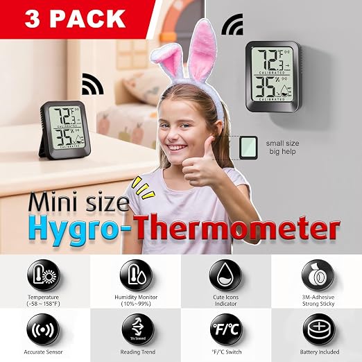 3 Pack Room Thermometer Indoor Hygrometer Digital Mini Humidity Meter Gauge - Image 2