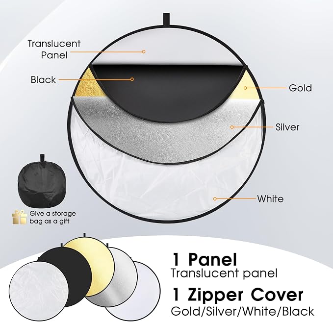 5-in-1 Light Reflector 43 Inch/110 cm Photography Diffuser Collapsible Portable - Image 3