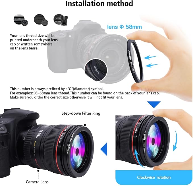 58mm Lens to 52mm Camera Filters Ring Compatible All 58mm Camera Lenses to 52mm - Image 4