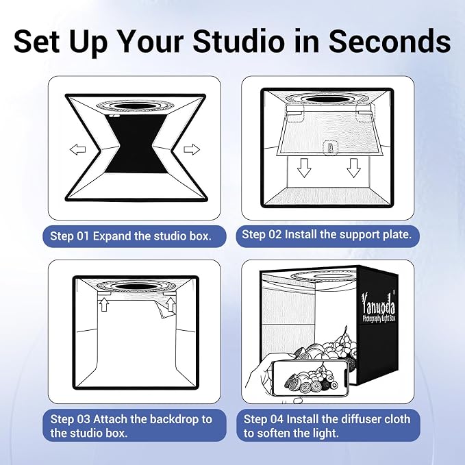 16x16x12 Photo Light Box with USB-C Cable, 18W Dimmable LED Photography Studio - Image 7