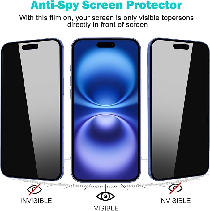 PEHAEL 3+3 Pack for iPhone 16 Plus Privacy Screen Protector - Image 4
