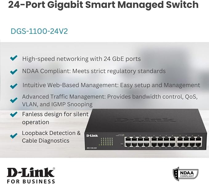 D-Link 24-Port Gigabit Smart Managed Ethernet Switch, IGMP Snooping, Web UI - Image 2